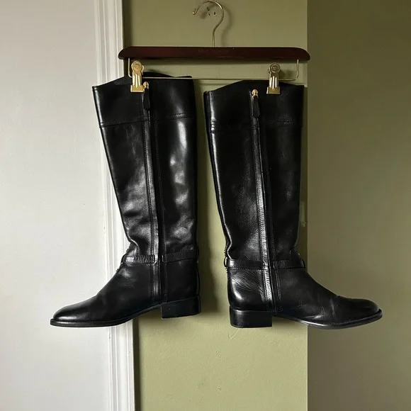 Tory Burch Adeline Women’s Black Leather Riding Boots Sz 8 - Picture 6 of 14